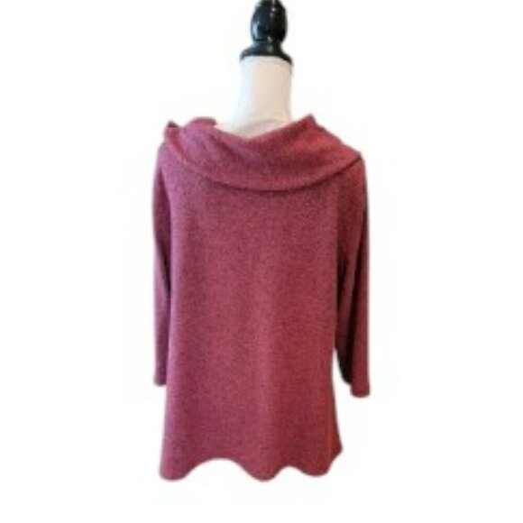 Ruby Rd. Long Sleeve Cowl Neckline with Tie at Shoulder Burgundy Red Sweater… - Picture 3 of 5